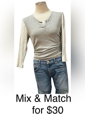 GAP Henley Long Sleeve Top Two-Tone Gray
